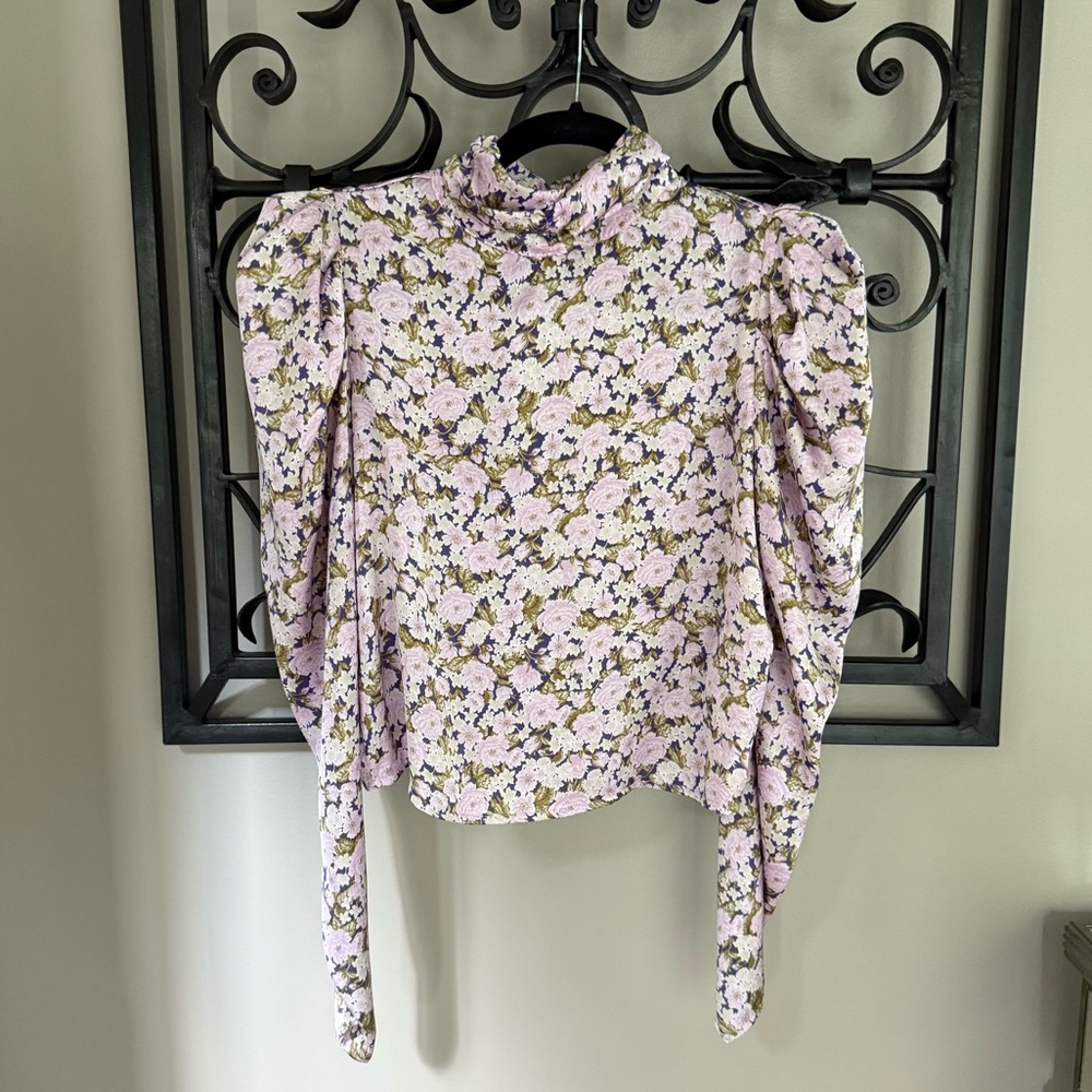 Zara Pink Floral Puff Sleeve Blouse